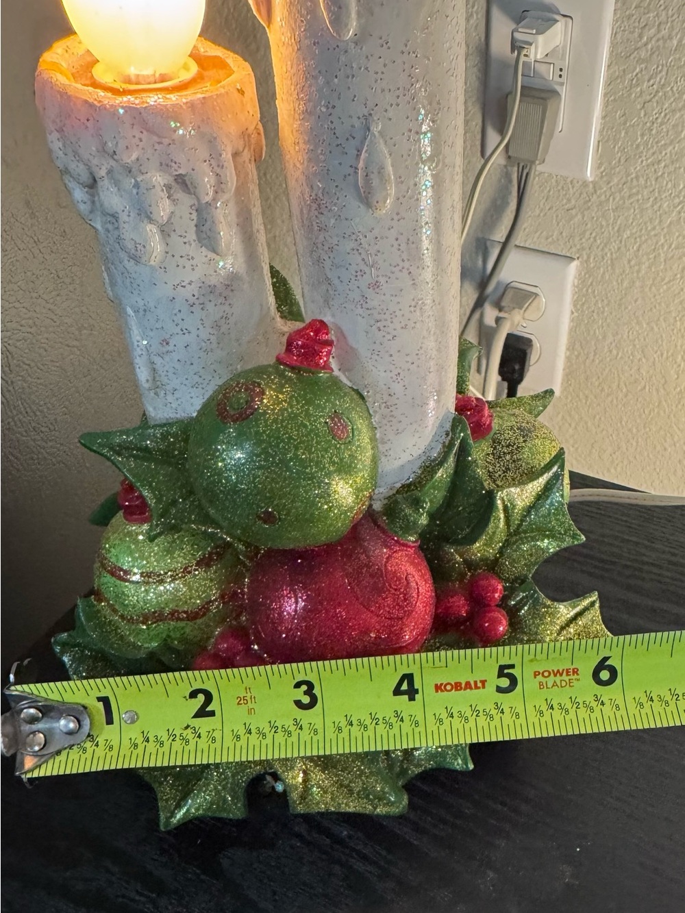 Source Unknown Green and Red Glitter Holiday Candle Accent